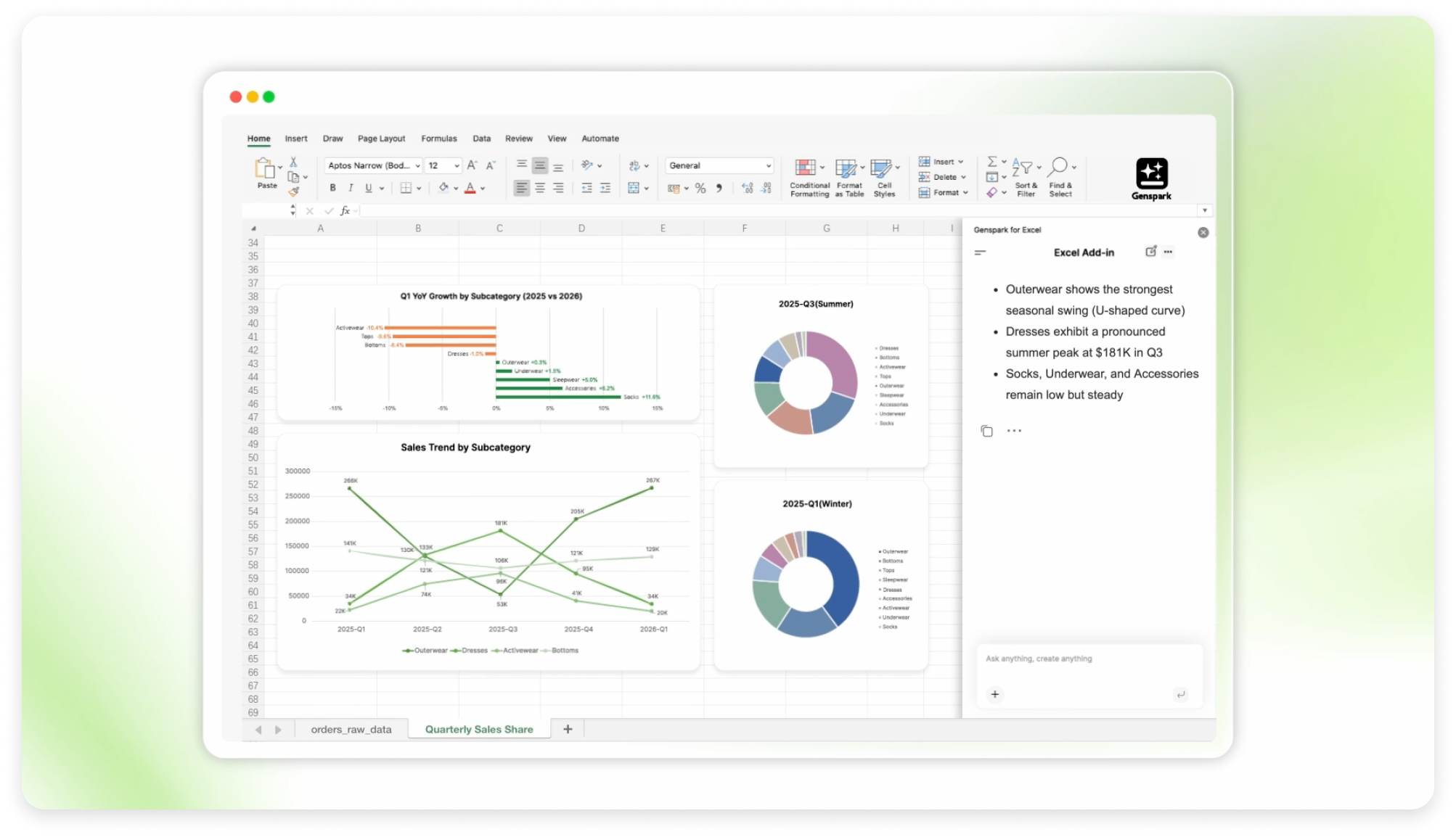 Excel interface with Genspark add-in