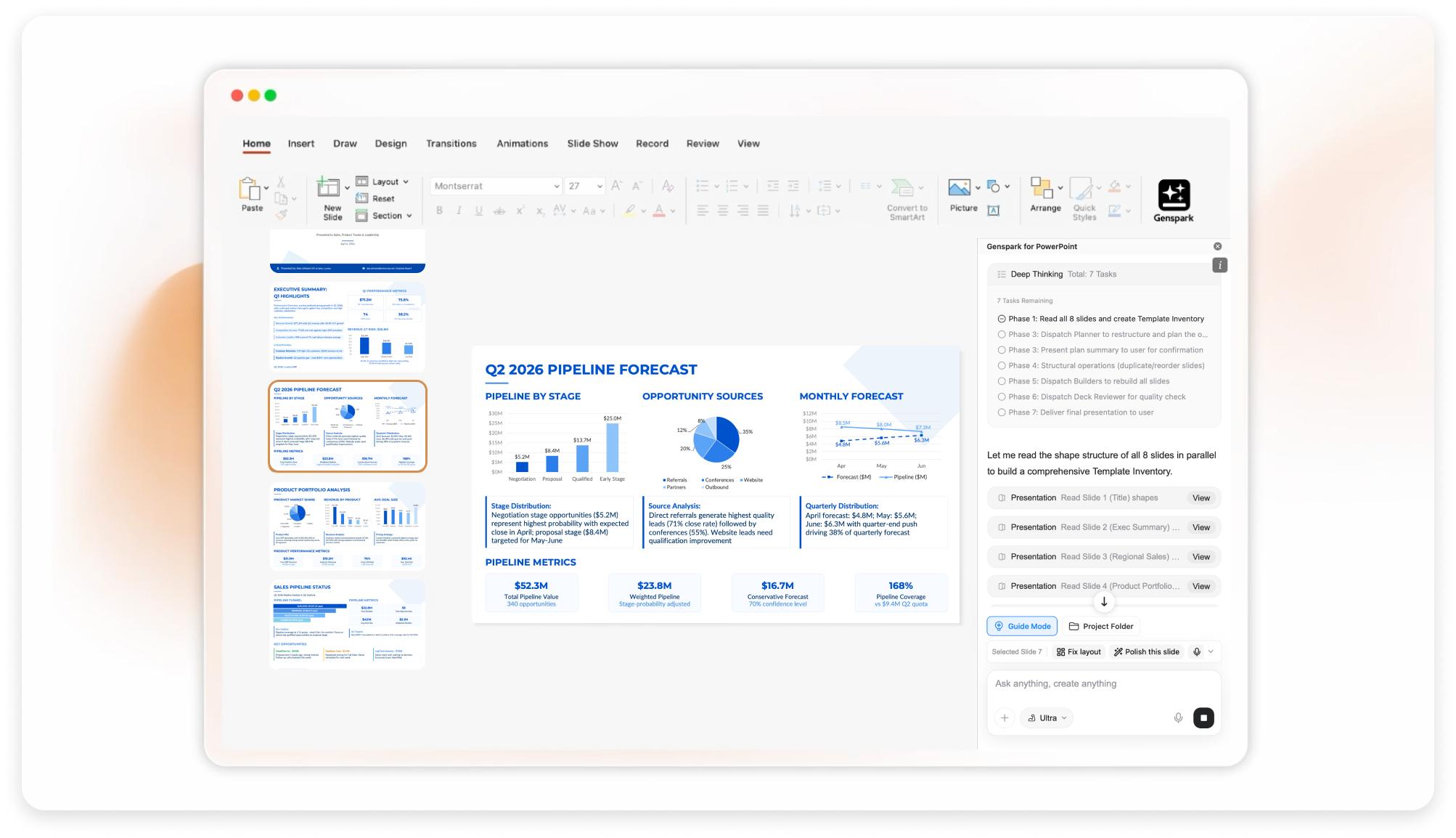 PowerPoint interface with Genspark add-in