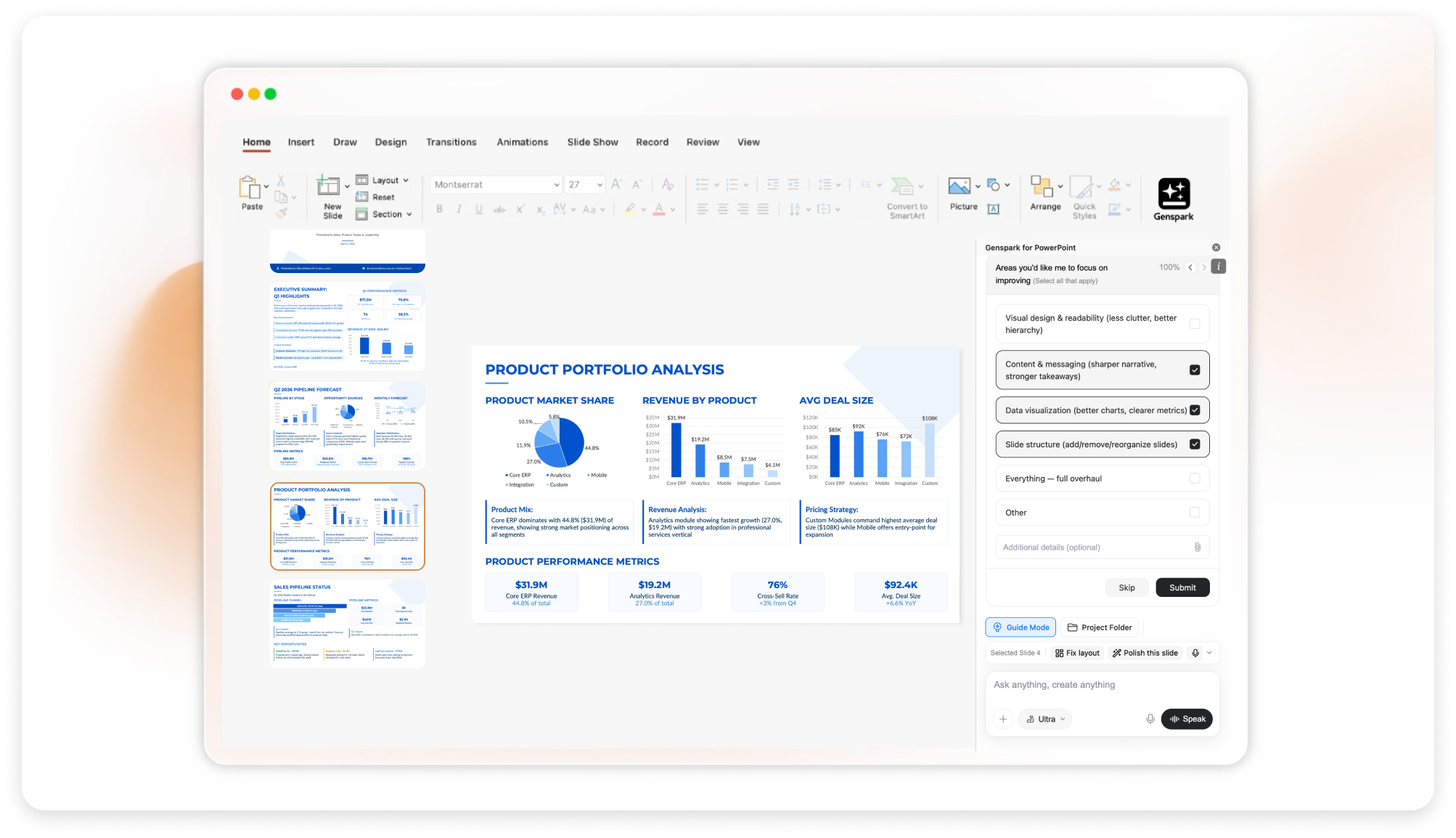 PowerPoint interface with Genspark add-in